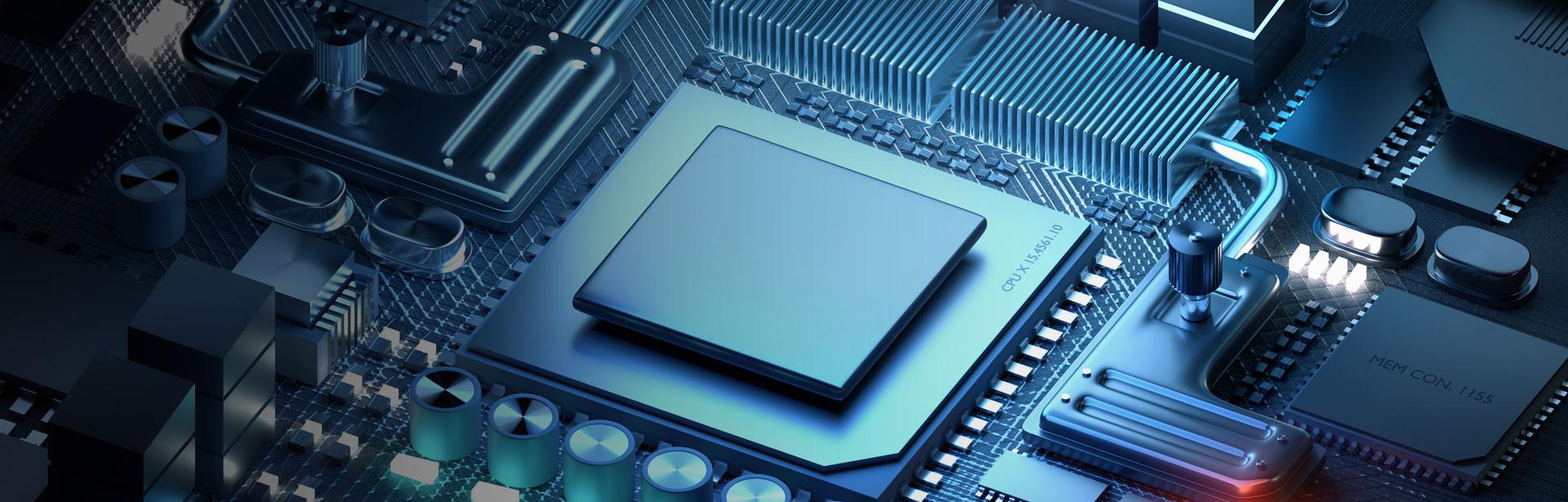A silicon CPU and microprocessor technology for modern day applications. 3D render illustration.